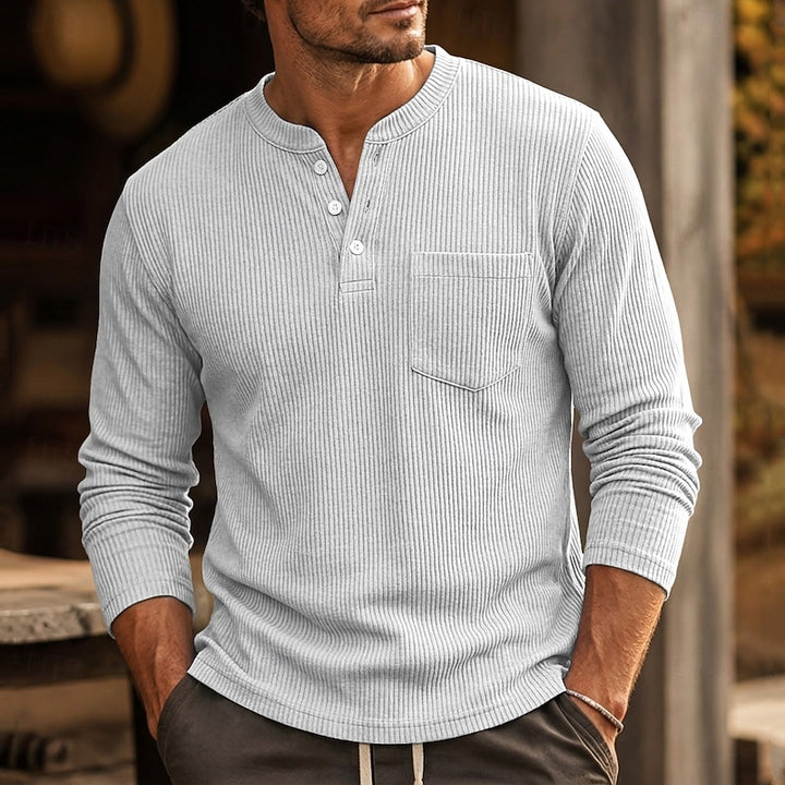 Nolan | Ribbed Long-Sleeve Henley Shirt