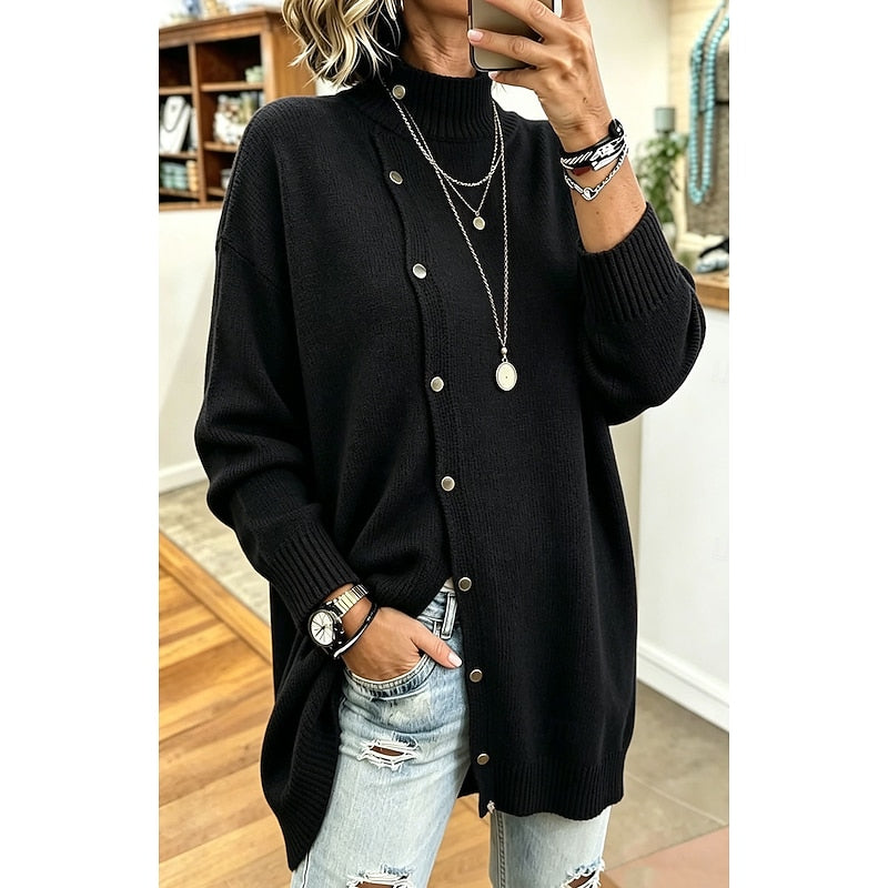 Sharon | Longline Buttoned Turtleneck Cardigan