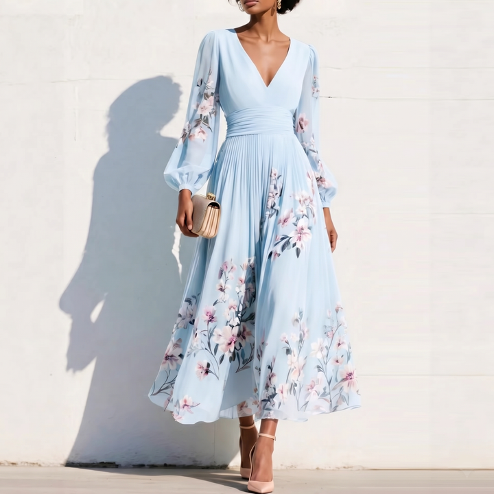 Lavinia | Floral Puff-Sleeve Midi Dress
