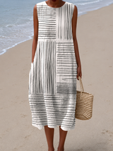 Thalia | Sleeveless Abstract-Line Midi Dress