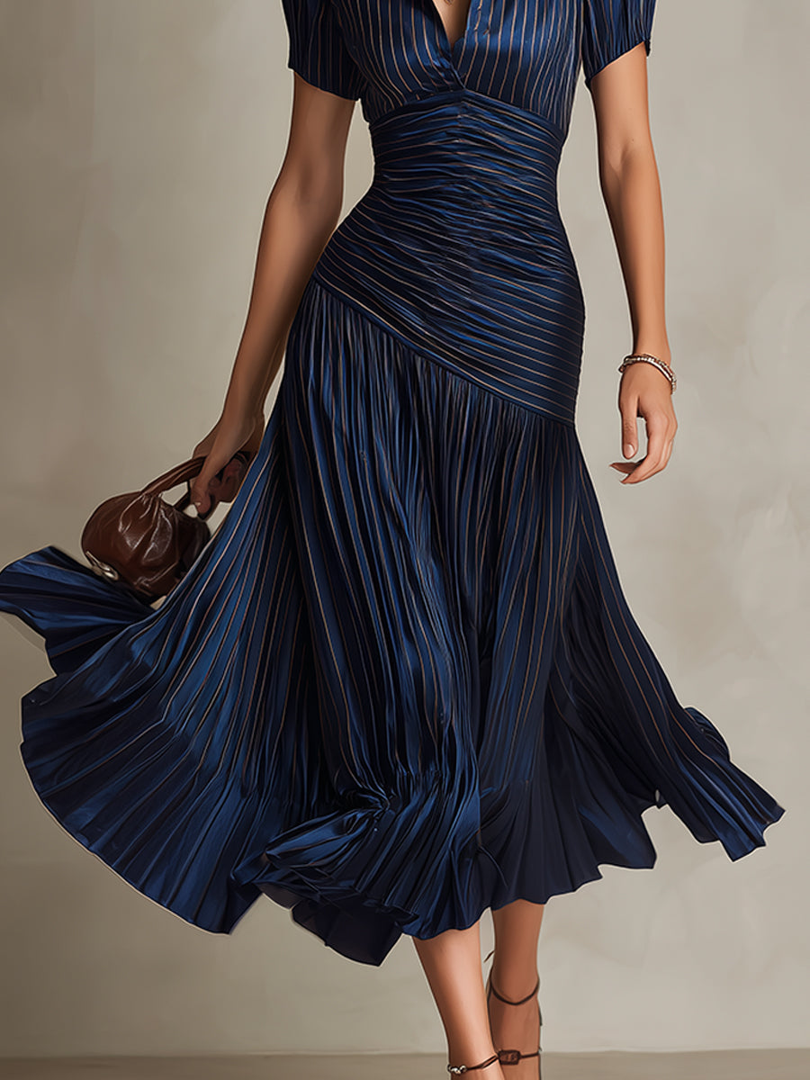 Rosalyn | Pleated Striped Midi Dress