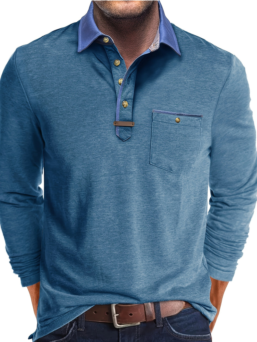 Joel | Men's Contrast Collar Long Sleeve Polo