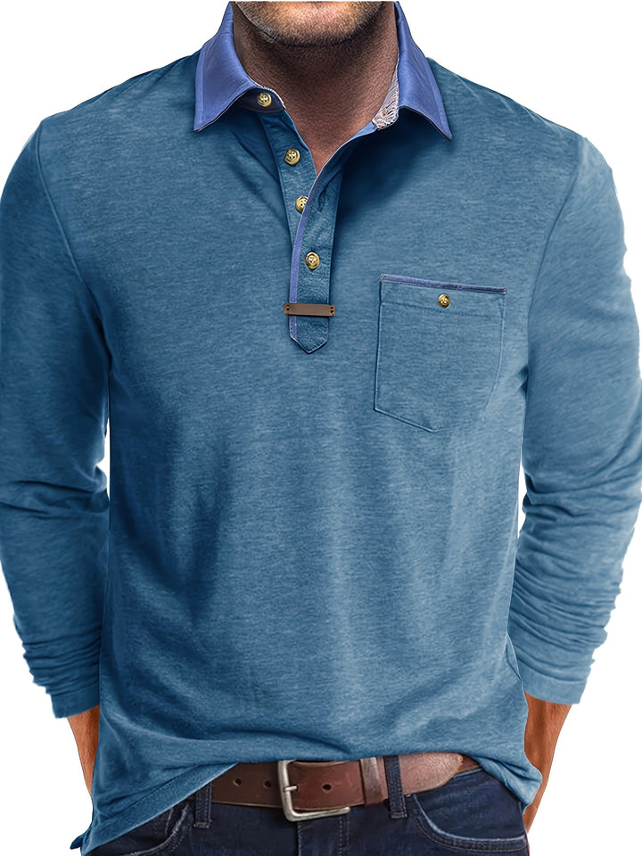Joel | Men's Contrast Collar Long Sleeve Polo