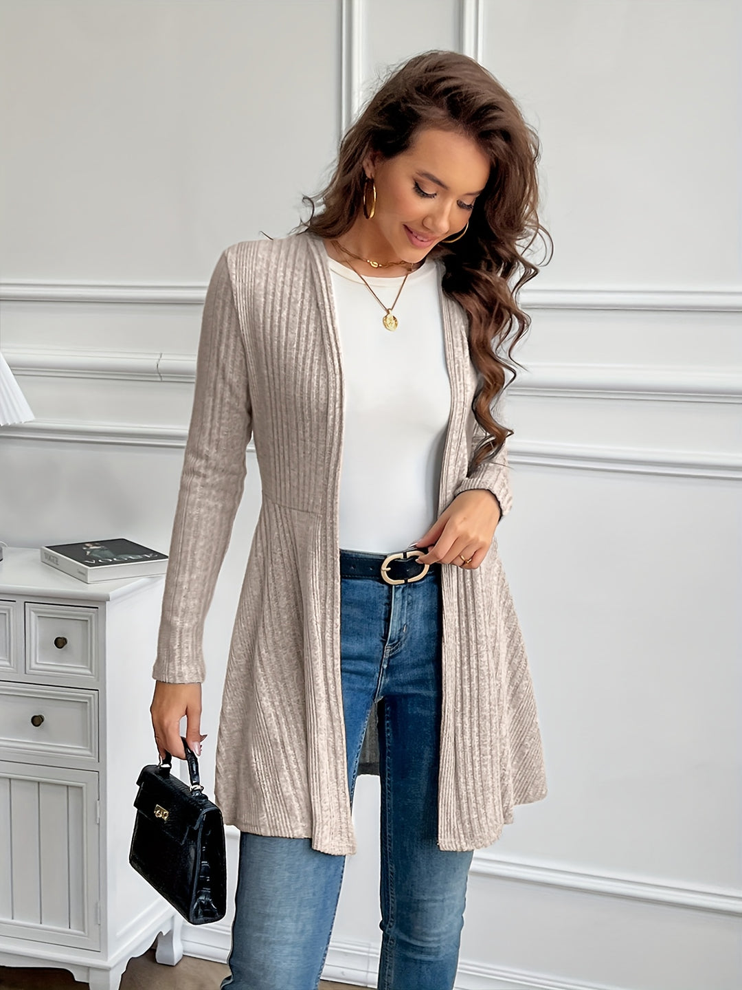 Marianne | Ribbed Longline Open-Front Cardigan