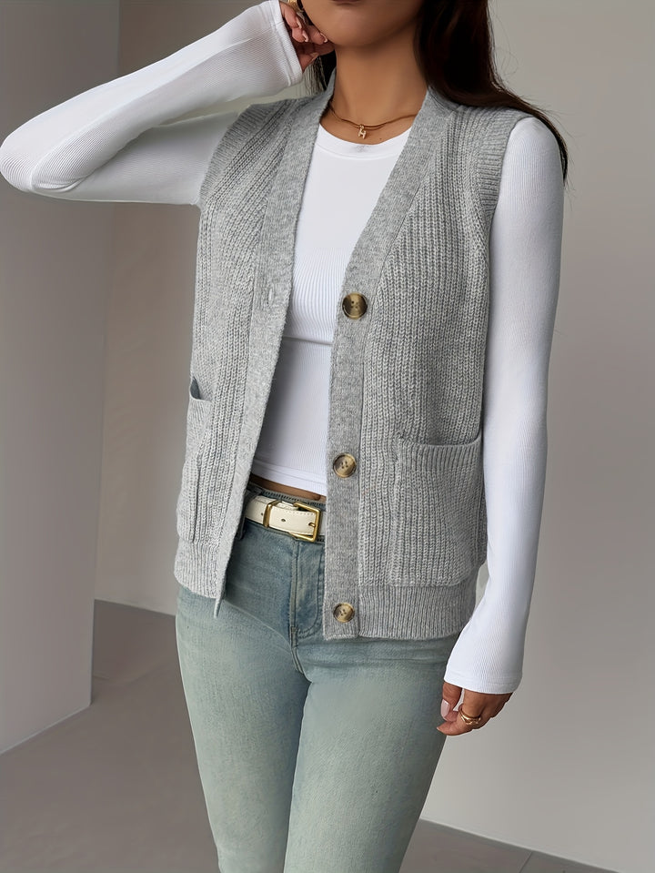 Fern | Buttoned V-Neck Knit Vest