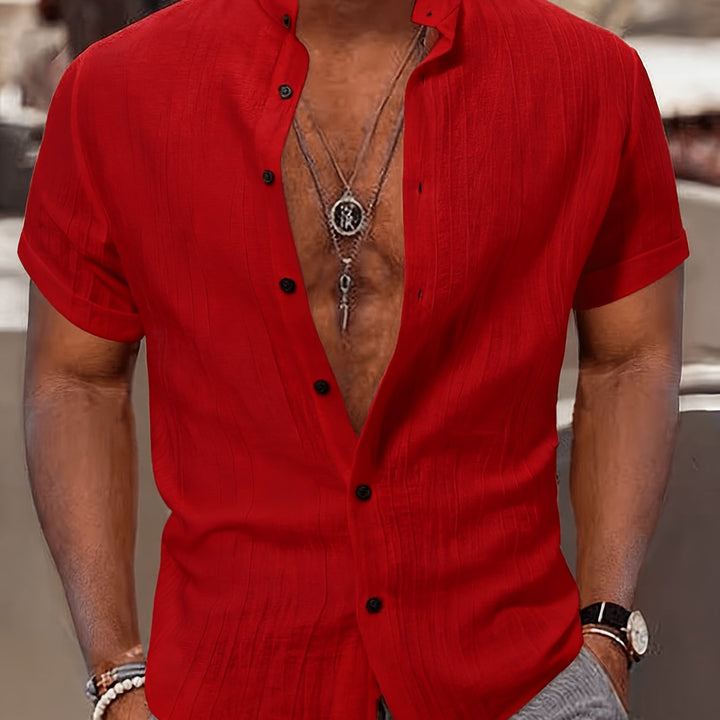Louis | Men's Textured Stand Collar Short Sleeve Shirt