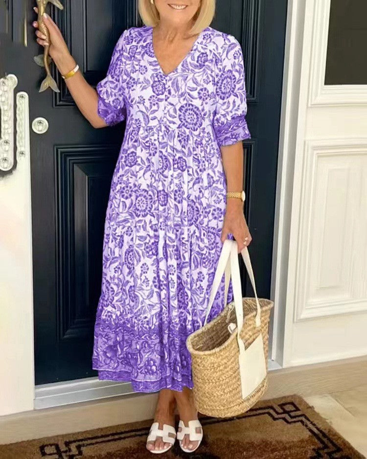 Maeve | Graceful V-Neck Floral Dress