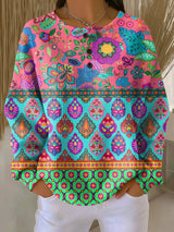 Penelope | Ethnic Floral Henley Sweater