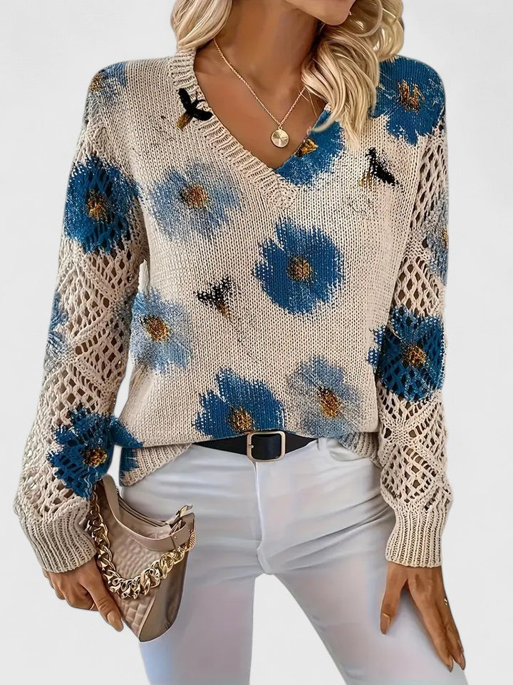 Charlene | Open-Knit Floral Sweater