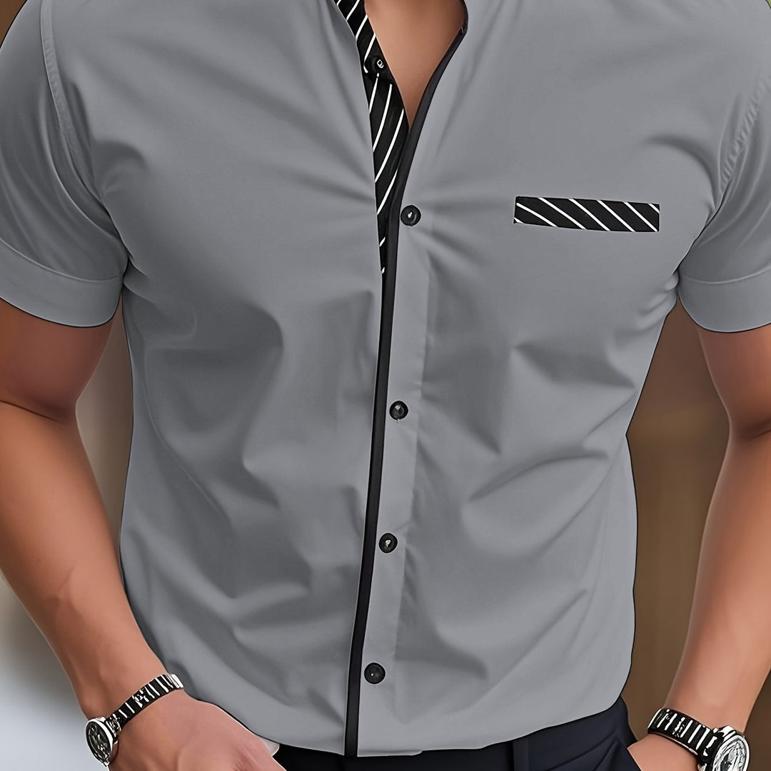 Hutton | Men's Contrast Stand Collar Short Sleeve Shirt