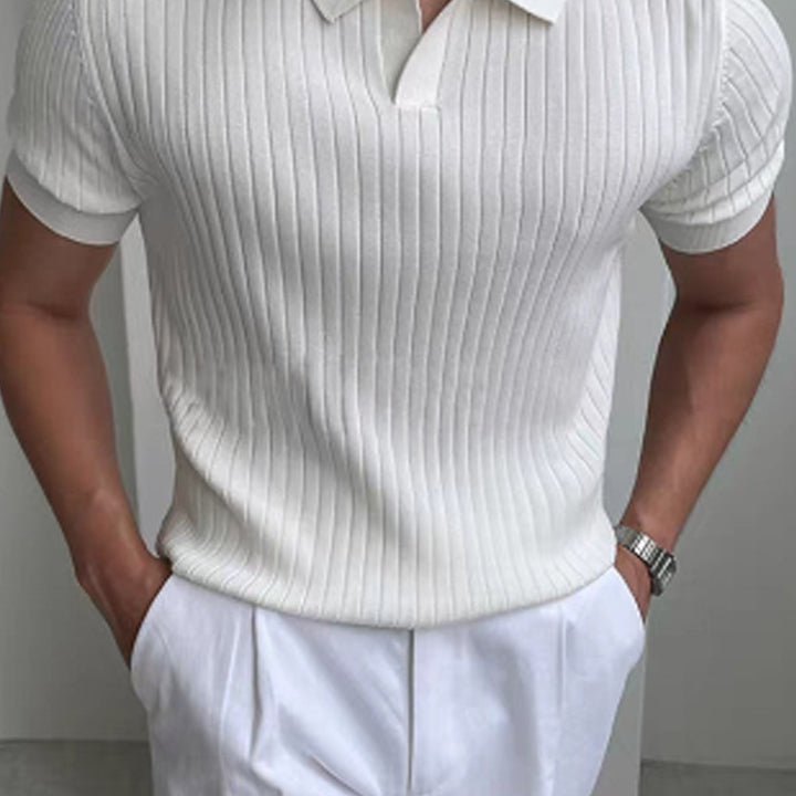 Lorenzo | Men's Ribbed Knit Open-Collar Polo