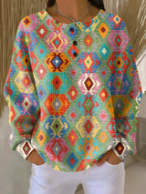 Heather | Artfull Patterned Button-Neck Sweater