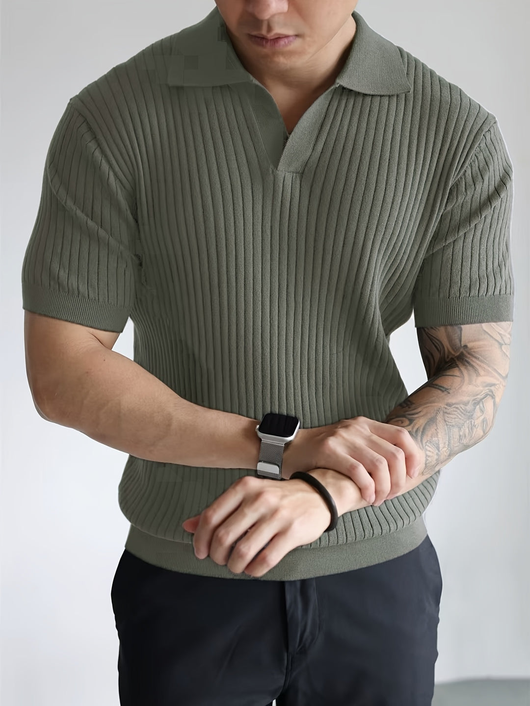 Lorenzo | Men's Ribbed Knit Open-Collar Polo