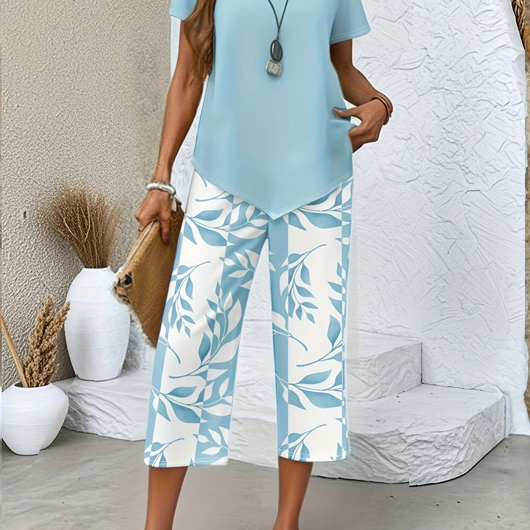 Camille | Women's Two-Piece Botanical Print Top & Trouser Set