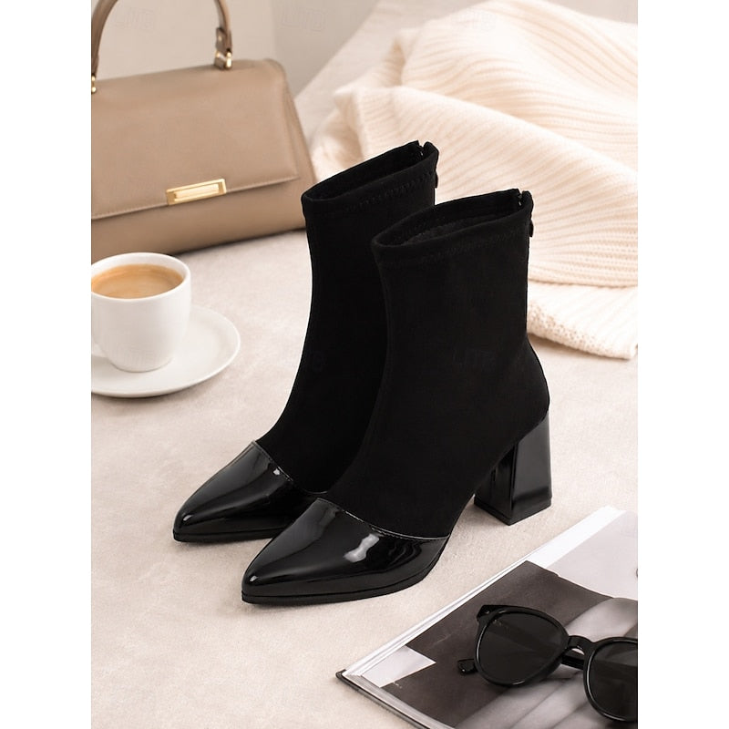 Lillian | Cap-Toe Chunky Heel Ankle Boots