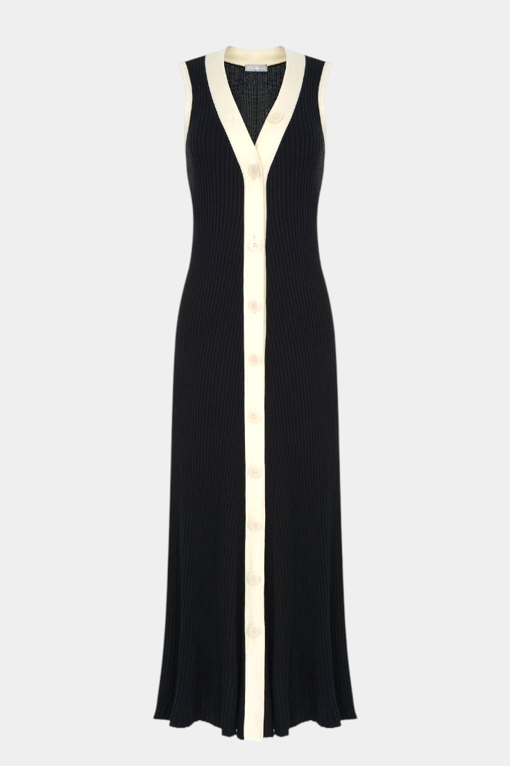 Elaine | Sleeveless Ribbed Maxi Dress with Contrast Buttons