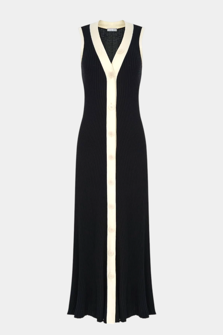 Elaine | Sleeveless Ribbed Maxi Dress with Contrast Buttons