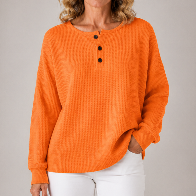Maisie | Relaxed Waffle-Texture Henley Pullover