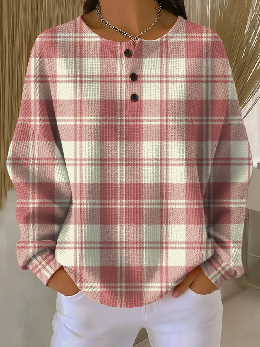Rachel | Checked Button-Neck Top