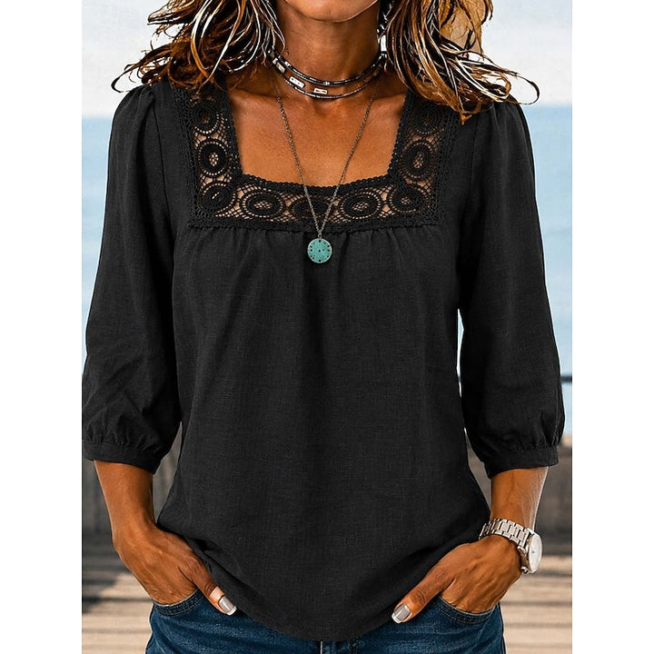 Rosemary | Lace-Trimmed Square Neck Blouse