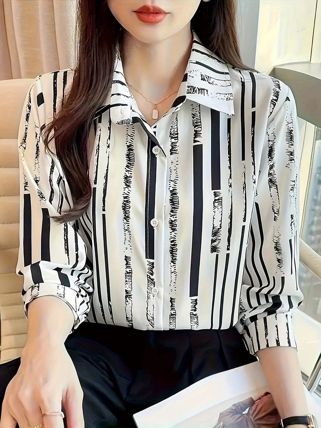 Celeste | Women's Multicolour Stripe Long Sleeve Button Shirt