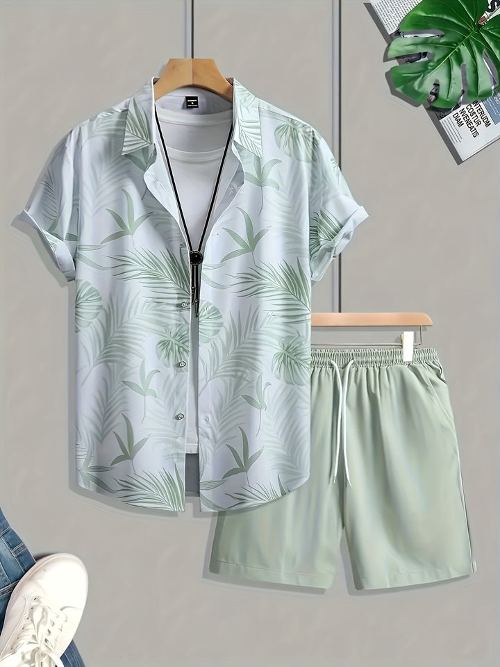 Cayman | Men's Botanical Print Short Sleeve Shirt & Shorts Set