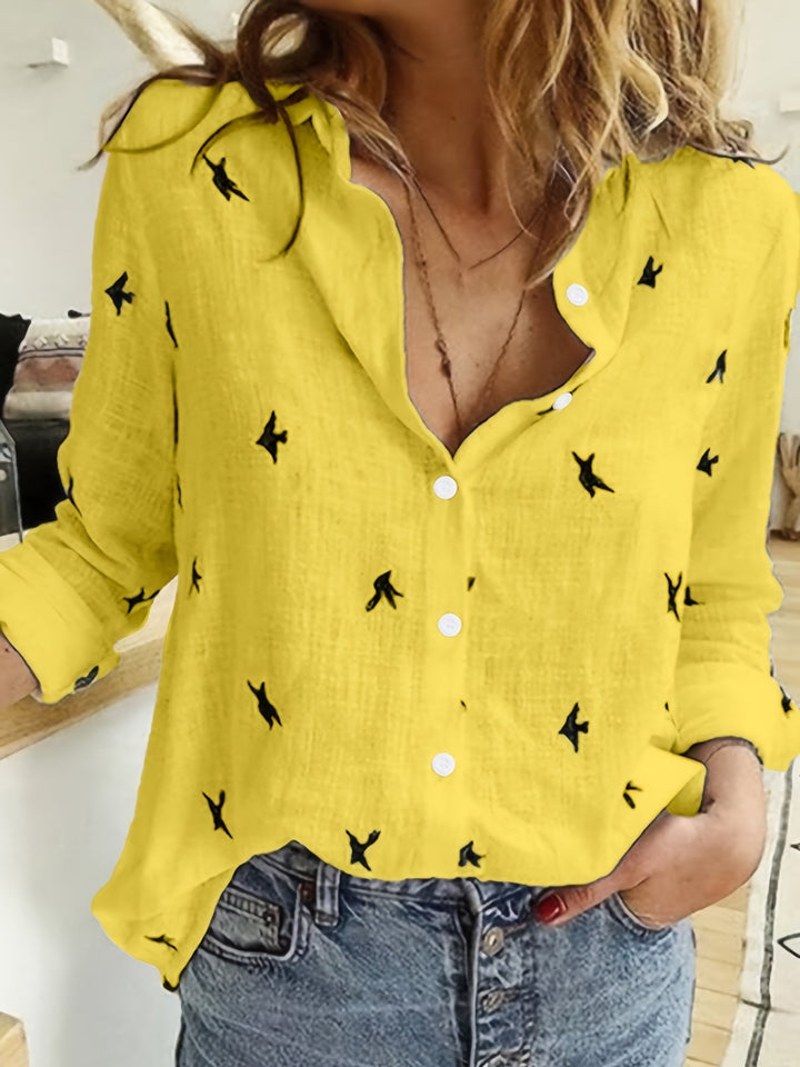 Phoebe | Bird Print Button-Up Shirt