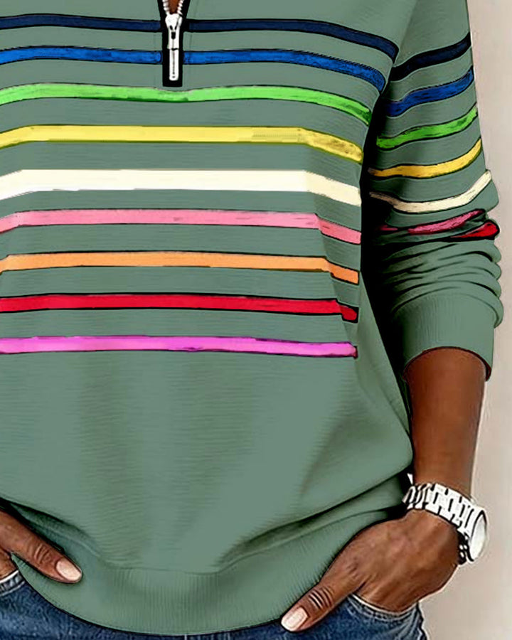 Heather | Half-Zip Striped Sweatshirt