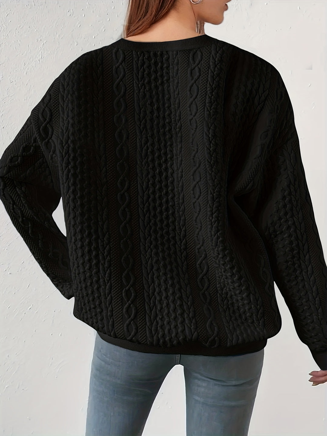 Lila | Cable-Textured Crewneck Sweatshirt