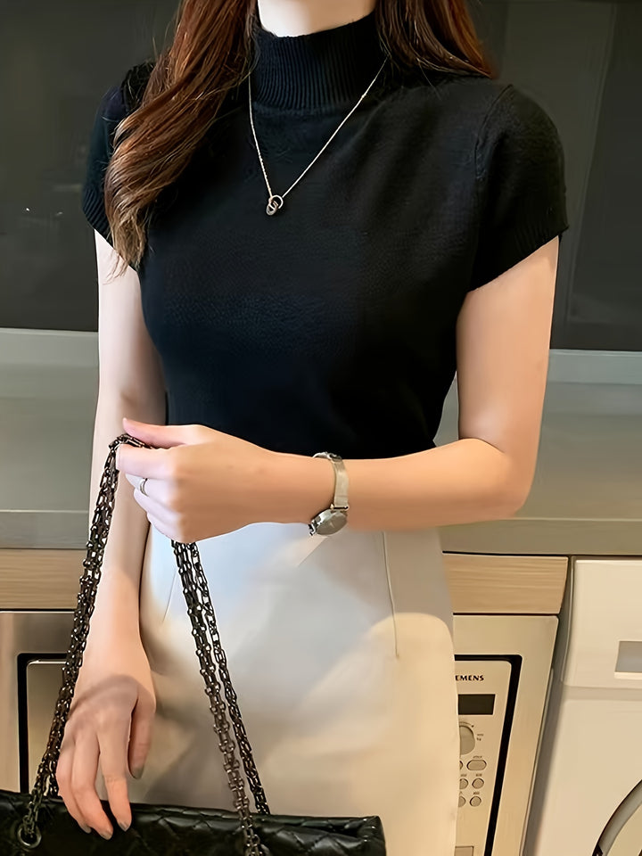 Marguerite | Refined Mock-Neck Short Sleeve Top