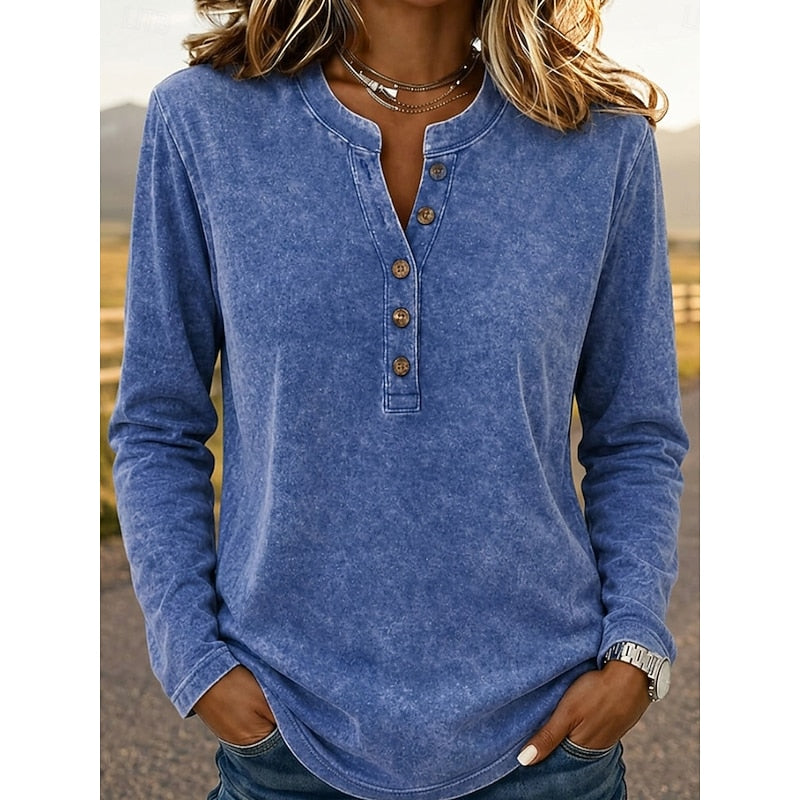 Elaine | Relaxed Button Henley Top