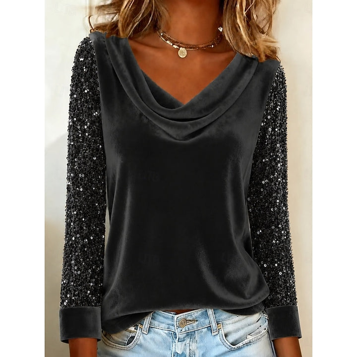 Corinne | Shimmer-Sleeve Cowl Neck Top