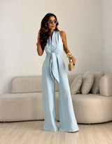 Paula | Women's Halter Tie-Front Wide-Leg Jumpsuit