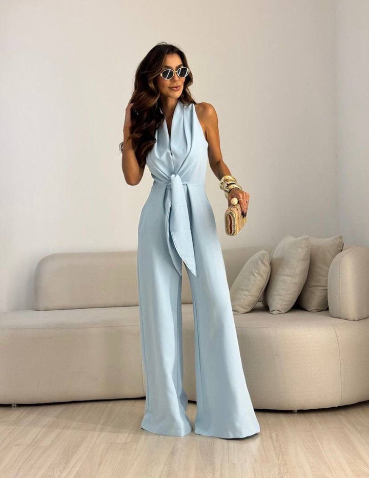 Paula | Women's Halter Tie-Front Wide-Leg Jumpsuit