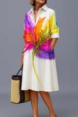 Cassandra | Watercolor Bloom Midi Shirt Dress