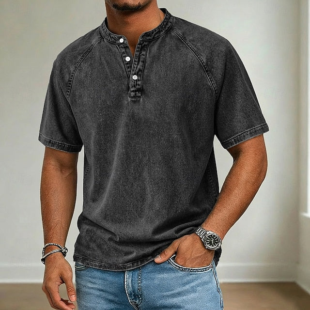 Wayne | Men's Acid Wash Henley T-Shirt