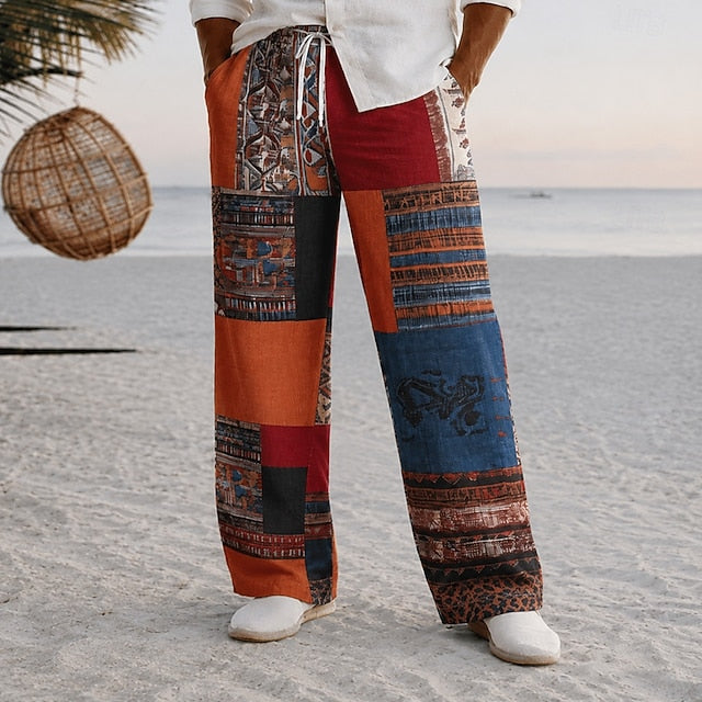 Jeremy | Men's Printed Linen-Blend Trousers