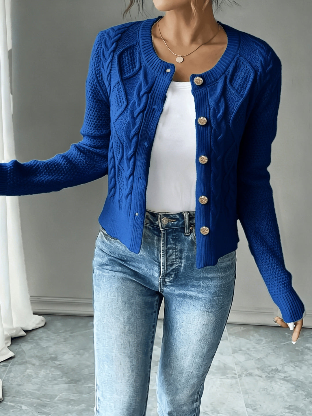 Eleanor | Cable-Knit Button-Front Cardigan