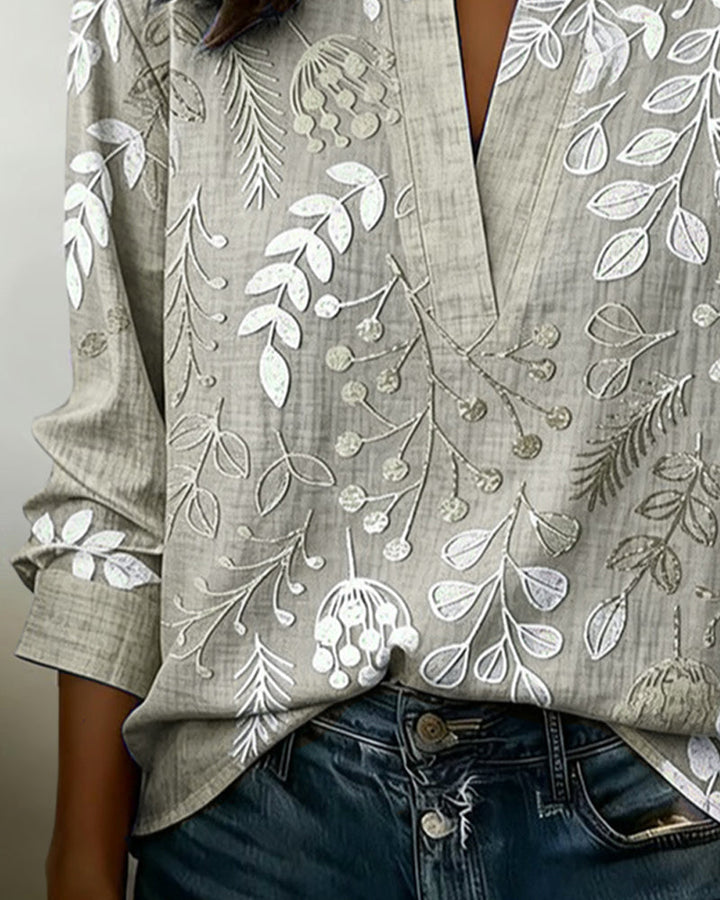 Elaine | Botanical Notch-Neck Blouse