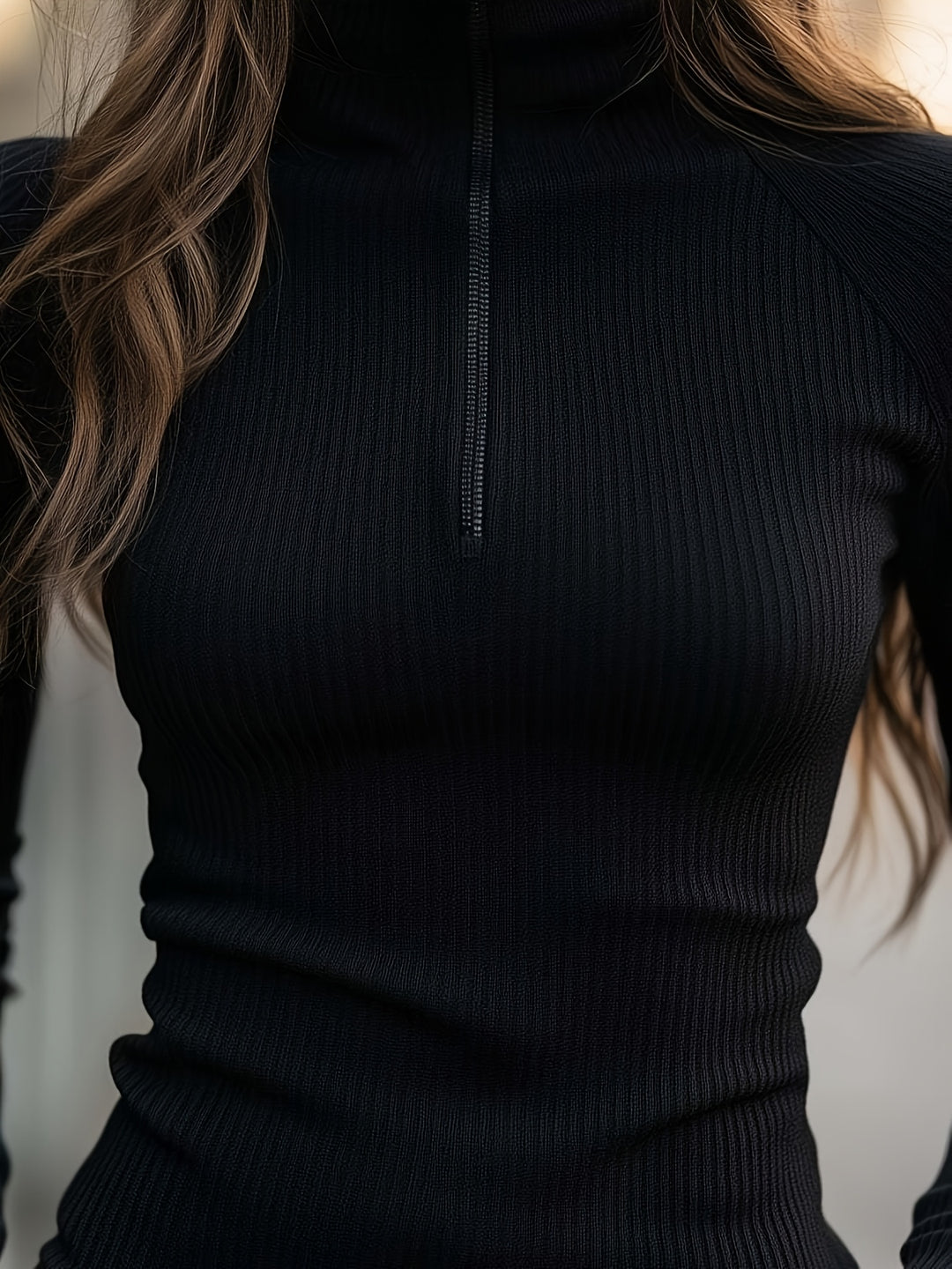 Delphine | Refined Half-Zip Mock Neck Top