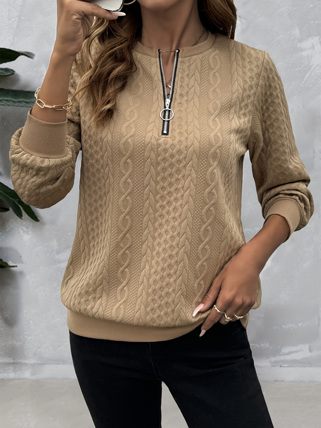 Corinne | Textured Half-Zip Sweatshirt