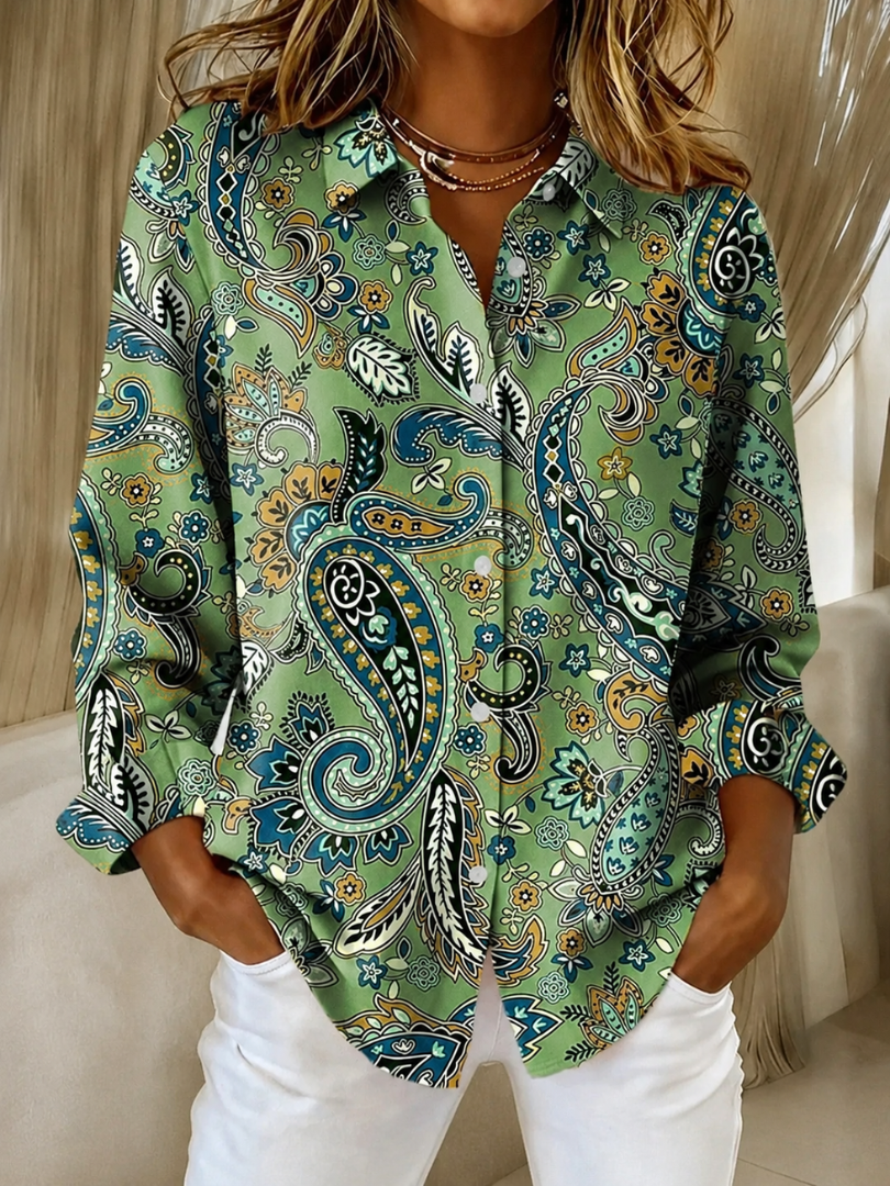 Deirdre | Paisley Print Button-Up Blouse