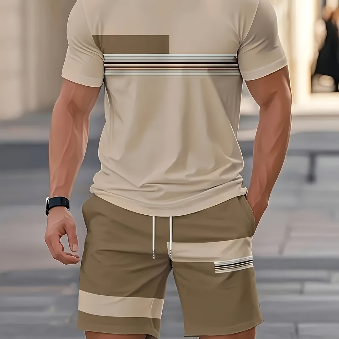 Trent | Men's Colour Block Crew Neck T-Shirt & Shorts Set
