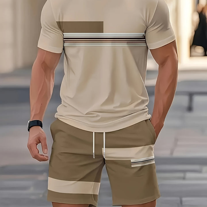 Trent | Men's Colour Block Crew Neck T-Shirt & Shorts Set