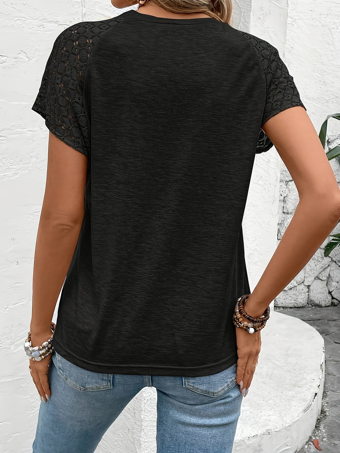 Marlena | Lace-Sleeve Round Neck Top