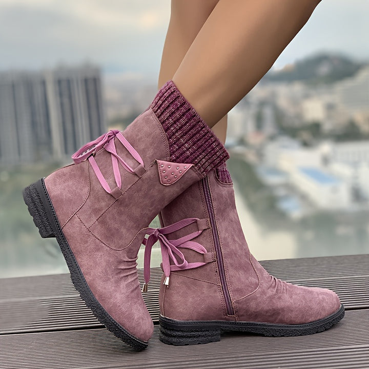 Loretta | Cozy Knit-Cuff Mid-Calf Boots