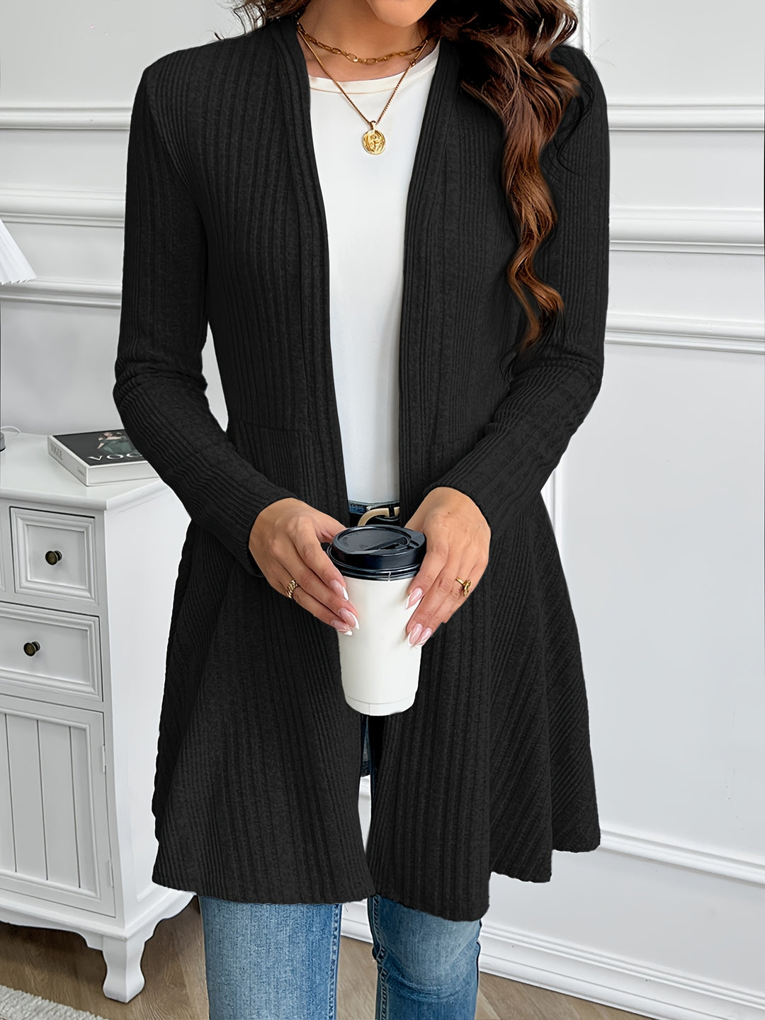 Marianne | Ribbed Longline Open-Front Cardigan