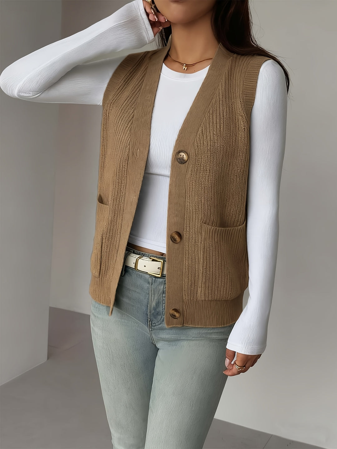 Fern | Buttoned V-Neck Knit Vest