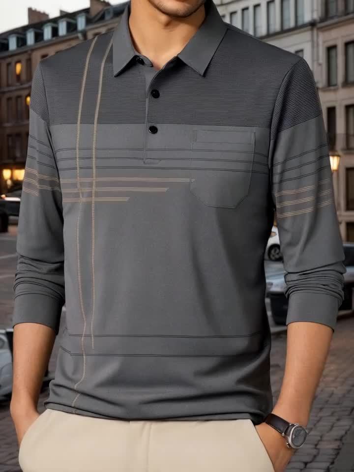 Barnett | Men's Contrast Panel Long Sleeve Polo