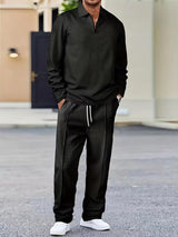 Zephran | Stylish Zipper Waffle Sweatshirt & Pants Suit
